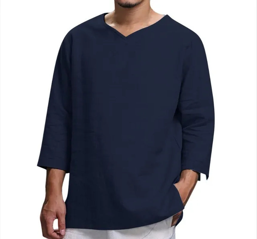 Men's New 3/4 Sleeve Loose Solid Casual Large Shirt 