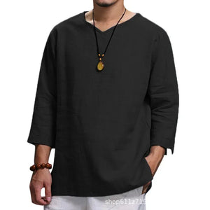 Men's New 3/4 Sleeve Loose Solid Casual Large Shirt 