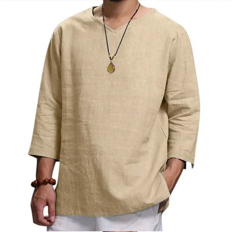 Men's New 3/4 Sleeve Loose Solid Casual Large Shirt 