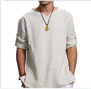 Men's New 3/4 Sleeve Loose Solid Casual Large Shirt 