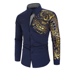 Men's Shirt Luxury Gold High Quality Long Sleeve Shirt