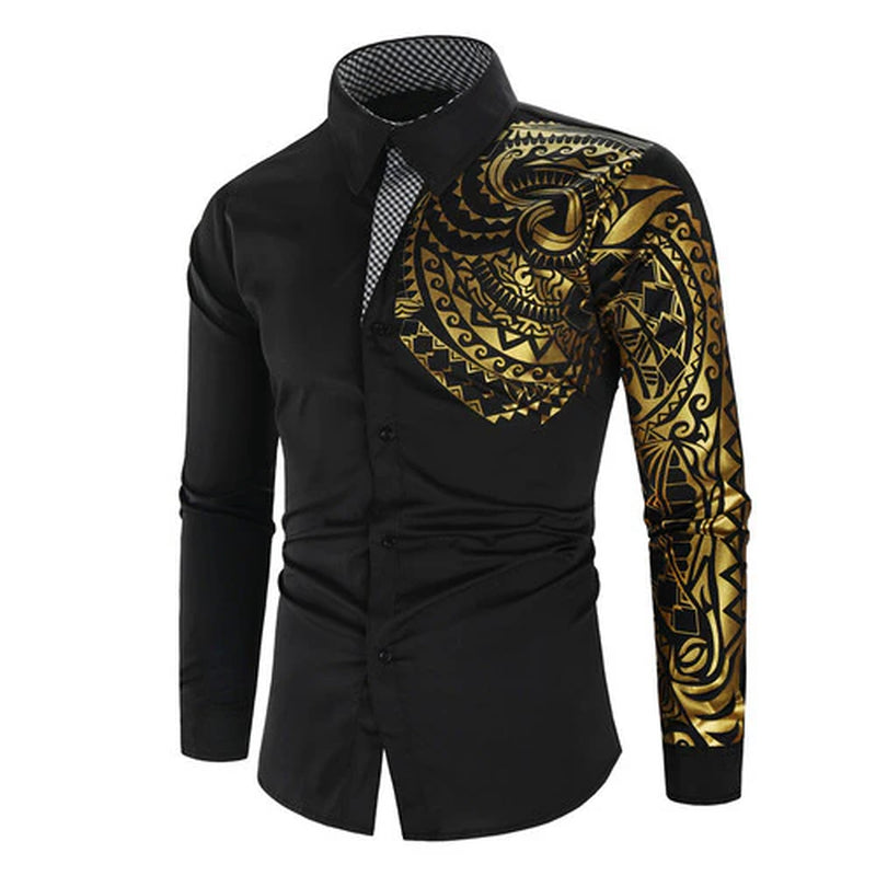 Men's Shirt Luxury Gold High Quality Long Sleeve Shirt