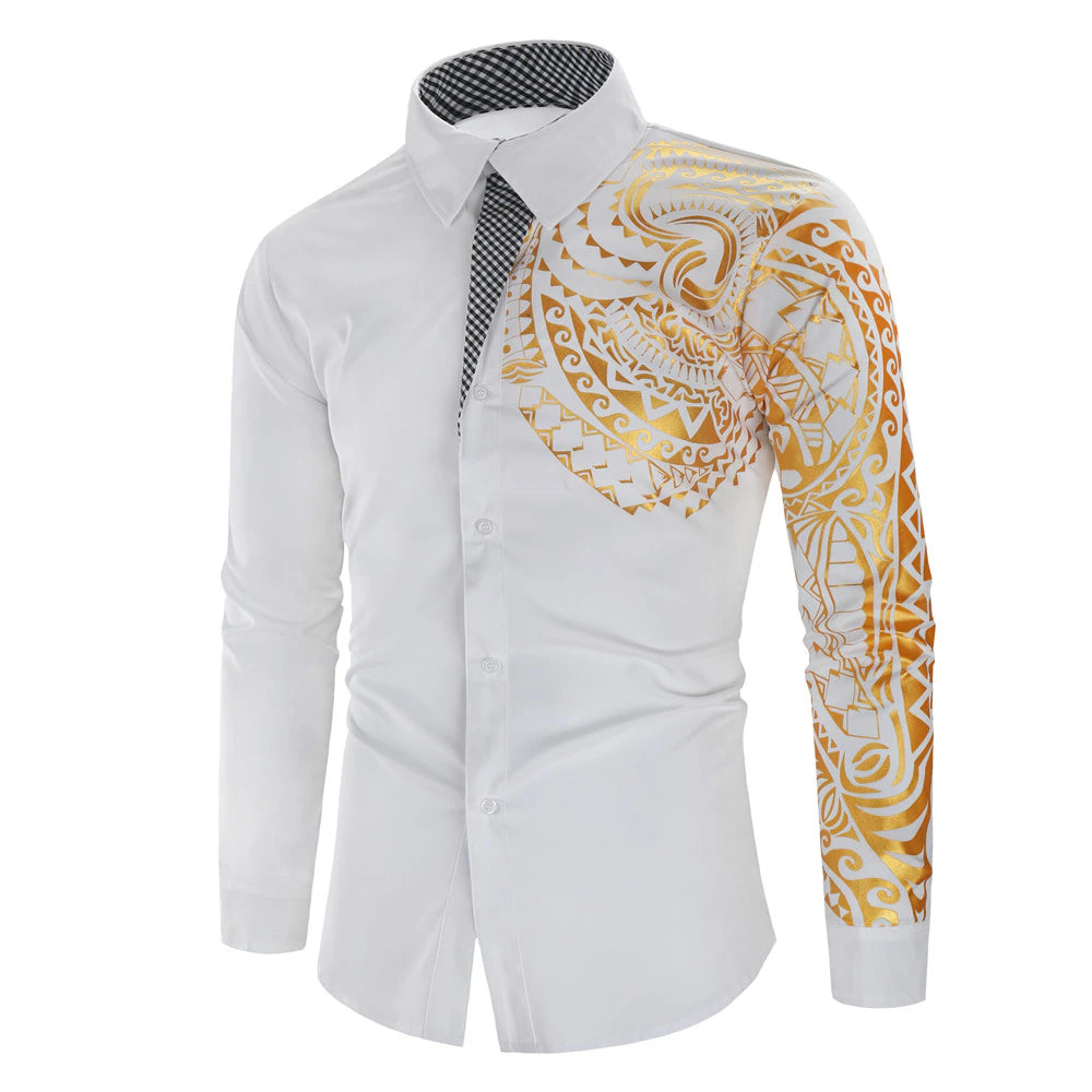 Men's Shirt Luxury Gold High Quality Long Sleeve Shirt