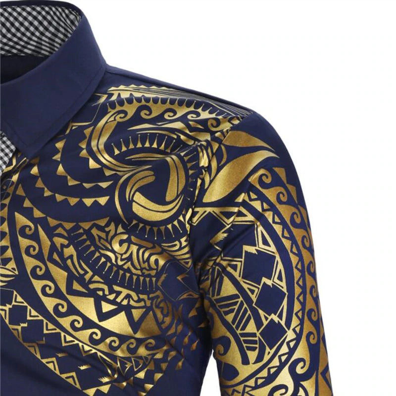 Men's Shirt Luxury Gold High Quality Long Sleeve Shirt